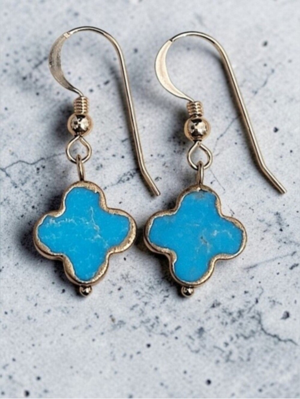 Hand Crafted Genuine Turquoise Clover Drop Earrings - 14K Gold Filled Ear Wires